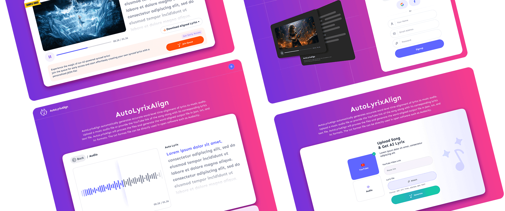 AutoLyrixAlign platform showcasing lyric alignment results and performance metrics