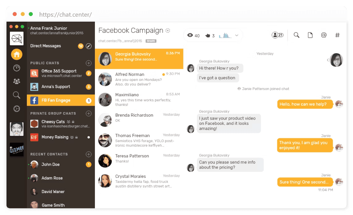 full feature chat interface