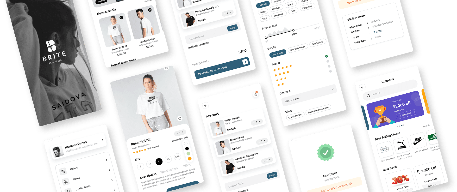 Brite Rewards loyalty management app showcasing mobile payment and rewards features