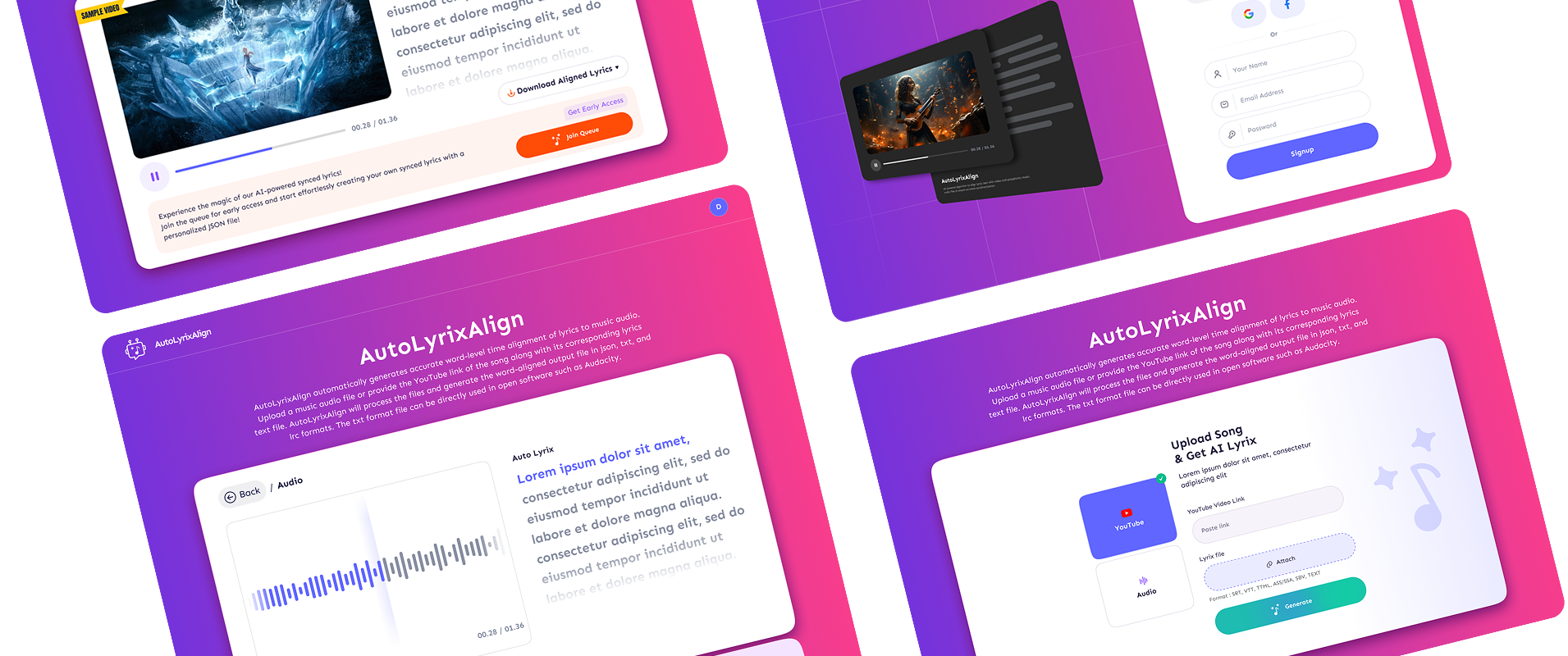 AutoLyrixAlign platform showcasing lyric alignment results and performance metrics